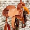 15.5" seat. Hand-carved sunflower tooling with dyed background. - Image 4